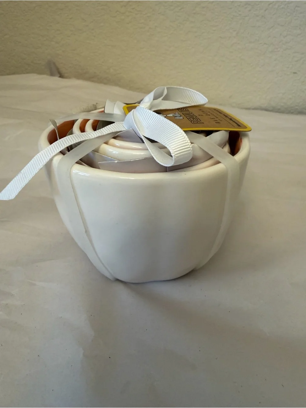 Peanuts x Rae Dunn White Ceramic Measuring Cups with Snoopy Fall Illustration